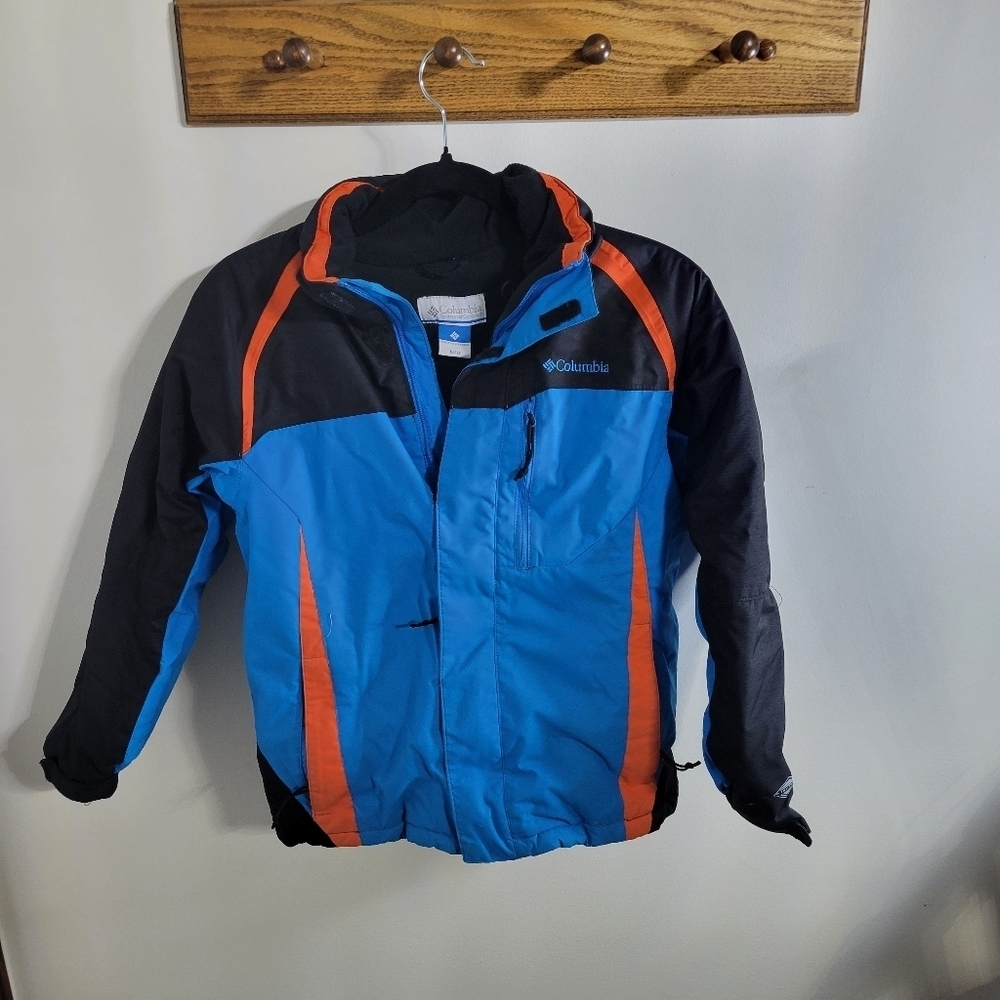 Boy's Columbia Omni-Tech Black and Blue Jacket w Orange Highlights, Size M 10-12